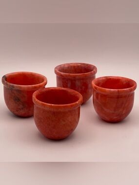 Red Onyx Marble Espresso Cups | Hand Carved Stone Luxury Decor | Set of 4